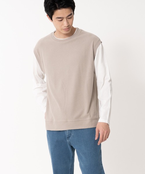 Blue Standard (ブルースタンダード)の「【BLUE STANDARD/ブルースタンダード】ブロックインレイフェイクベスト フェイクレイヤード ロンT&ベスト(Tシャツ/カットソー・メンズ・グレー/ブルー/アイボリー・MEDIUM/LARGE/X-LARGE)」の2枚目の写真