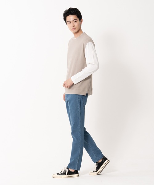 Blue Standard (ブルースタンダード)の「【BLUE STANDARD/ブルースタンダード】ブロックインレイフェイクベスト フェイクレイヤード ロンT&ベスト(Tシャツ/カットソー・メンズ・グレー/ブルー/アイボリー・MEDIUM/LARGE/X-LARGE)」の4枚目の写真