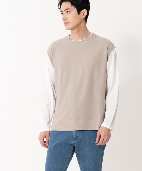 Blue Standard (ブルースタンダード)の「【BLUE STANDARD/ブルースタンダード】ブロックインレイフェイクベスト フェイクレイヤード ロンT&ベスト(Tシャツ/カットソー・メンズ・グレー/ブルー/アイボリー・MEDIUM/LARGE/X-LARGE)」の8枚目の写真