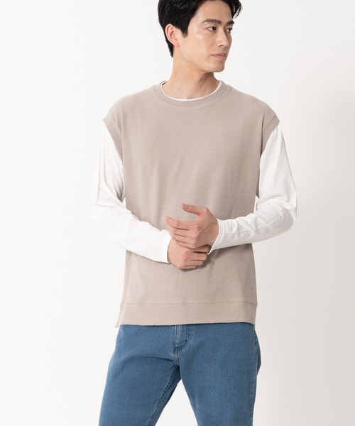 Blue Standard (ブルースタンダード)の「【BLUE STANDARD/ブルースタンダード】ブロックインレイフェイクベスト フェイクレイヤード ロンT&ベスト(Tシャツ/カットソー・メンズ・グレー/ブルー/アイボリー・MEDIUM/LARGE/X-LARGE)」の9枚目の写真