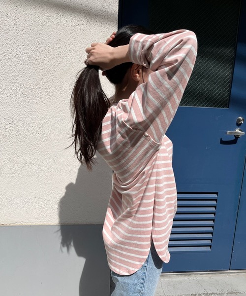 ＪＵＧＬＡＮＳ（ユグランス）の「☆ 定番アイテム。オーバーサイズボーダープルオーバー　S2607（Tシャツ/カットソー・レディース・ピンク/ネイビー/ブルー・FREE）」の3枚目の写真