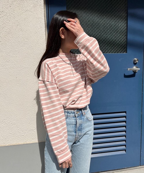 ＪＵＧＬＡＮＳ（ユグランス）の「☆ 定番アイテム。オーバーサイズボーダープルオーバー　S2607（Tシャツ/カットソー・レディース・ピンク/ネイビー/ブルー・FREE）」の16枚目の写真