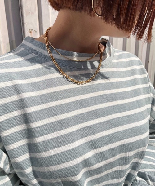 ＪＵＧＬＡＮＳ（ユグランス）の「☆ 定番アイテム。オーバーサイズボーダープルオーバー　S2607（Tシャツ/カットソー・レディース・ピンク/ネイビー/ブルー・FREE）」の6枚目の写真