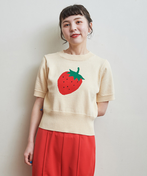 美品　人気完売品　CHILD WOMAN 半袖プルオーバー•ニット•セーター CHILD WOMAN ニット セーター coolcottonケーブル編み 丸襟半袖