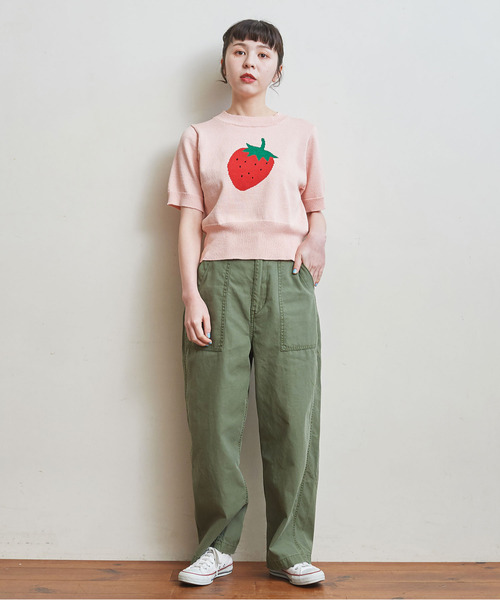 CHILD WOMAN（チャイルドウーマン）の「綿リリヤンいちごインターシャ半袖プルオーバー（ニット/セーター・レディース・ピンク/アイボリー/ネイビー・FREE）」の19枚目の写真