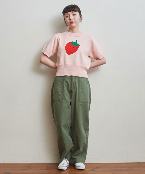 CHILD WOMAN（チャイルドウーマン）の「綿リリヤンいちごインターシャ半袖プルオーバー（ニット/セーター・レディース・ピンク/アイボリー/ネイビー・FREE）」の21枚目の写真