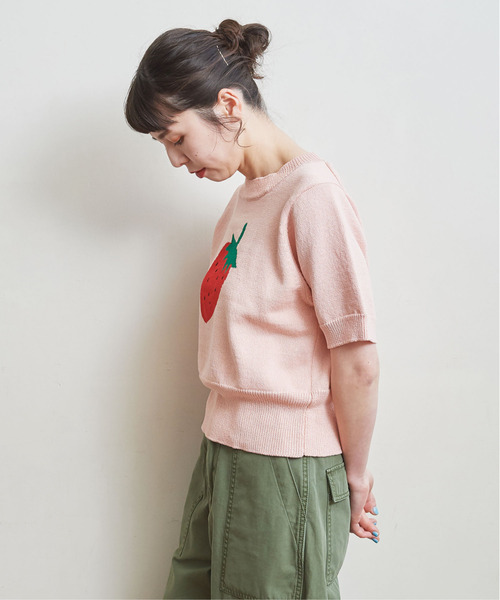 CHILD WOMAN（チャイルドウーマン）の「綿リリヤンいちごインターシャ半袖プルオーバー（ニット/セーター・レディース・ピンク/アイボリー/ネイビー・FREE）」の18枚目の写真