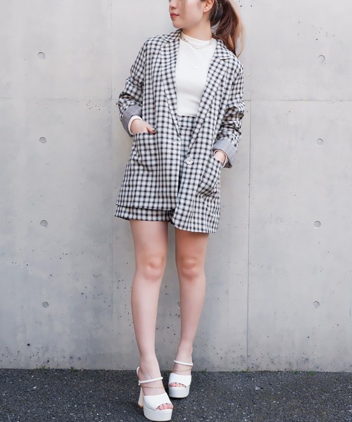 SPIRALGIRL(スパイラルガール)の「チェック柄ルーズジャケット(テーラードジャケット・レディース・イエロー系/ブラック系・FREE)」の22枚目の写真