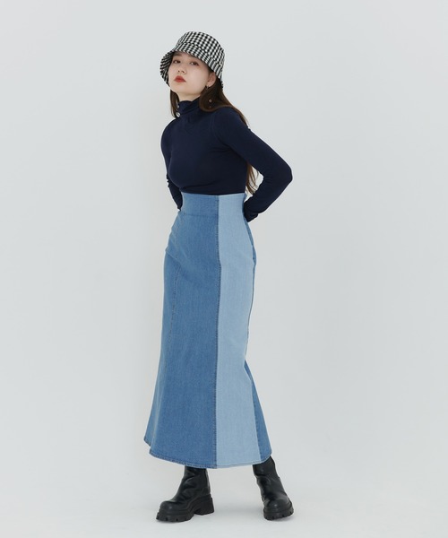 TINA：JOJUN（ティーナジョジュン）の「バイカラー マーメイドデニムスカート TINA：JOJUN（デニムスカート・レディース・ブラック/ブルー・S/M）」の5枚目の写真