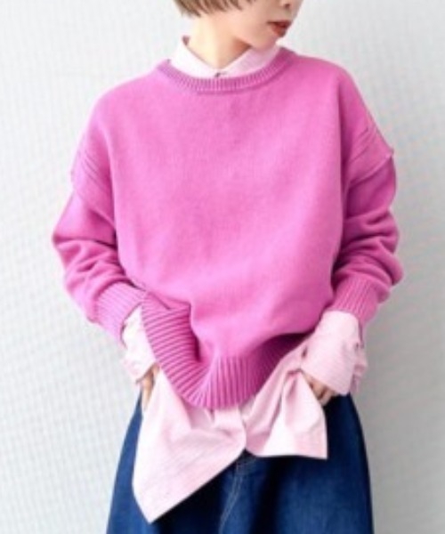 studio CLIP（スタディオクリップ）の「5ゲージアウトリンキングニットプルオーバー（ニット/セーター・レディース・オフホワイト/ピンク・FREE）」の2枚目の写真