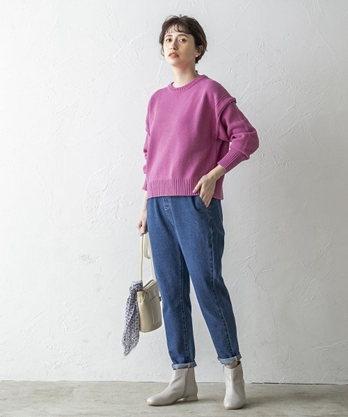 studio CLIP（スタディオクリップ）の「5ゲージアウトリンキングニットプルオーバー（ニット/セーター・レディース・オフホワイト/ピンク・FREE）」の5枚目の写真