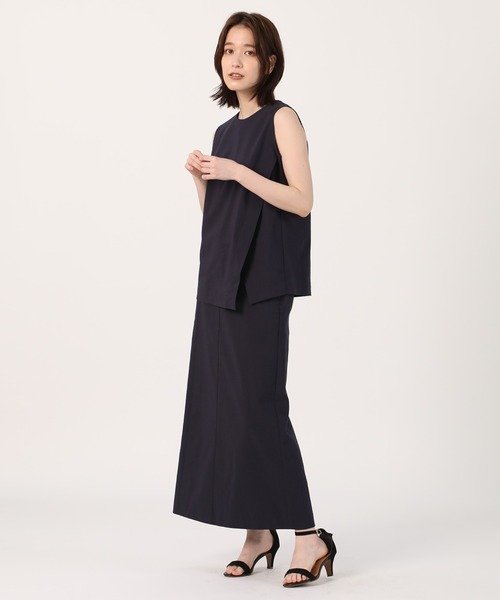 INED（イネド）の「スマッシュリネン トラペーズラインスカート【セットアップ対応】（スカート・レディース・ベージュ/ネイビー/レンガ・11号/9号/7号）」の3枚目の写真