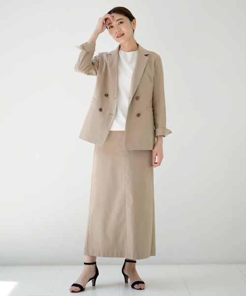 INED（イネド）の「スマッシュリネン トラペーズラインスカート【セットアップ対応】（スカート・レディース・ベージュ/ネイビー/レンガ・11号/9号/7号）」の5枚目の写真