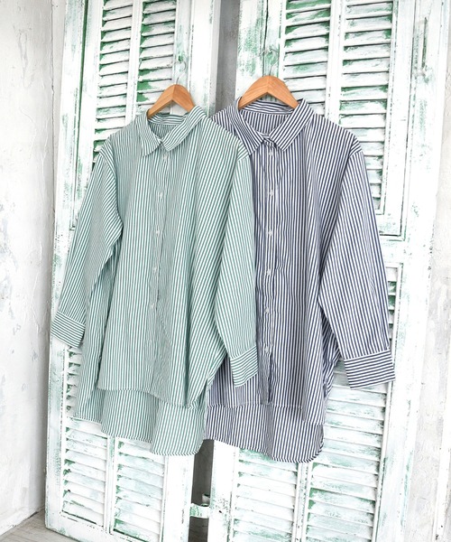 sango（sango）の「ストライプ柄ビッグシャツ（シャツ/ブラウス・レディース・ネイビー/グリーン・FREE）」の15枚目の写真