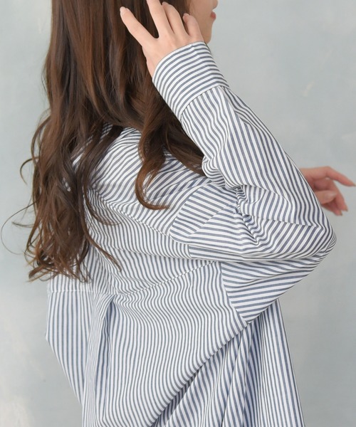 sango（sango）の「ストライプ柄ビッグシャツ（シャツ/ブラウス・レディース・ネイビー/グリーン・FREE）」の13枚目の写真