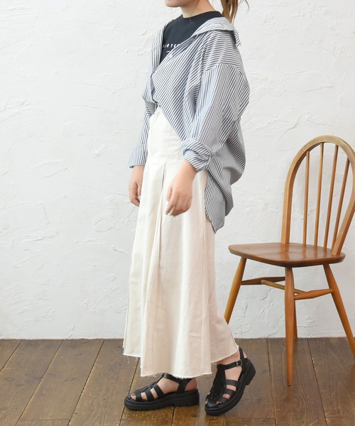 sango（sango）の「ストライプ柄ビッグシャツ（シャツ/ブラウス・レディース・ネイビー/グリーン・FREE）」の5枚目の写真