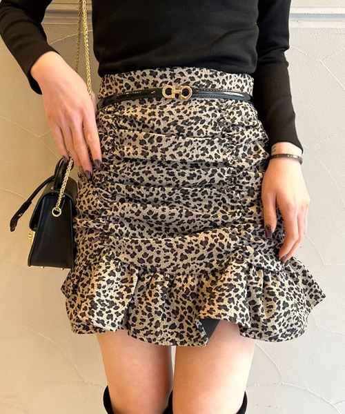 SPIGA(スピーガ)の「レオパードギャザーミニスカート(スカート・レディース・ブラック/ベージュ・SMALL/MEDIUM)」の5枚目の写真