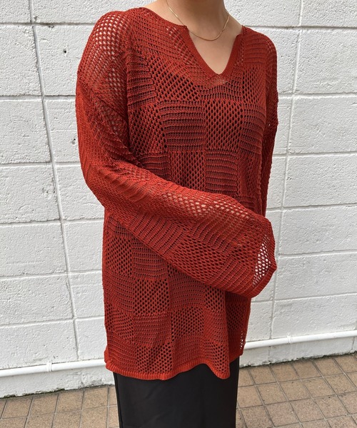 ＪＵＧＬＡＮＳ（ユグランス）の「☆ 麻タッチメッシュ編みニットプルオーバー　30484E133（Tシャツ/カットソー・レディース・ブラック/テラコッタ/オフホワイト・FREE）」の16枚目の写真