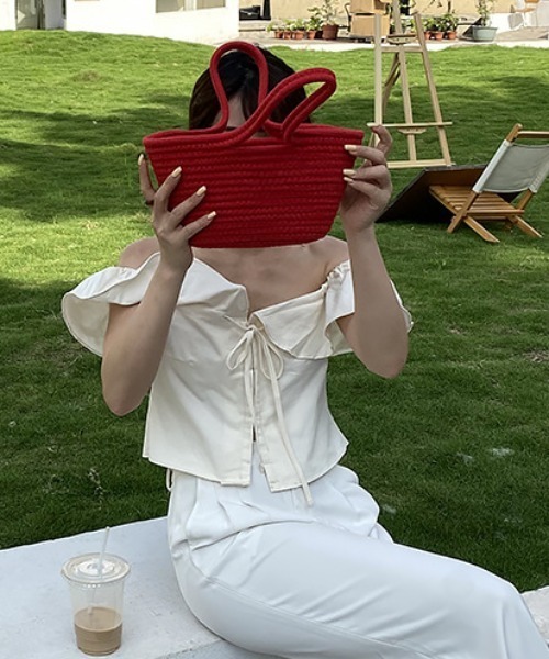 Opinion korean town(オピニオン コリアン タウン)の「Fabric mini tote bag(ハンドバッグ・レディース・ブルー/レッド/イエロー/パープル・FREE)」の9枚目の写真