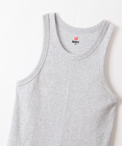 HANES（ヘインズ）の「【Hanes/ヘインズ】メンズ ビーフィー リブタンクトップ（タンクトップ・メンズ・ホワイト/ブラック/ネイビー/ヘザーグレー・MEDIUM/LARGE/X-LARGE）」の8枚目の写真