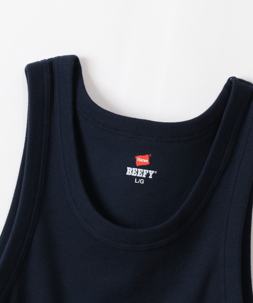 HANES（ヘインズ）の「【Hanes/ヘインズ】メンズ ビーフィー リブタンクトップ（タンクトップ・メンズ・ホワイト/ブラック/ネイビー/ヘザーグレー・MEDIUM/LARGE/X-LARGE）」の9枚目の写真