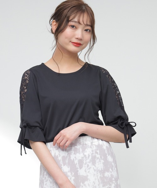Honeys(ハニーズ)の「袖レーストップス(Tシャツ/カットソー・レディース・ホワイト/ブラック/ピンク/グリーン・S/M/L)」の18枚目の写真