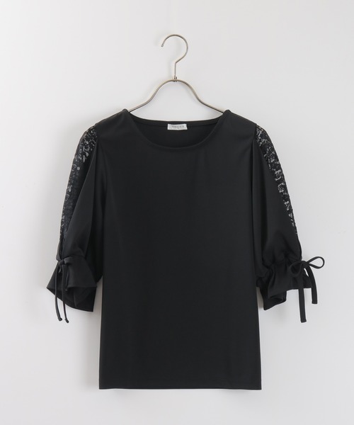 Honeys(ハニーズ)の「袖レーストップス(Tシャツ/カットソー・レディース・ホワイト/ブラック/ピンク/グリーン・S/M/L)」の14枚目の写真