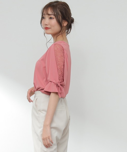 Honeys(ハニーズ)の「袖レーストップス(Tシャツ/カットソー・レディース・ホワイト/ブラック/ピンク/グリーン・S/M/L)」の12枚目の写真