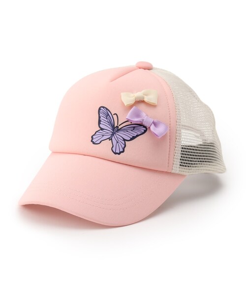 SHOO・LA・RUE(シューラルー)の「◆蝶プリントリボンメッシュCAP(キャップ・キッズ・ピンク系/ライトパープル・99)」の2枚目の写真