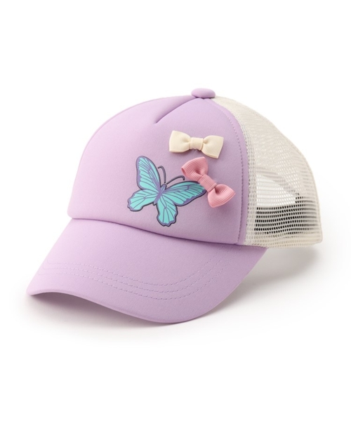 SHOO・LA・RUE(シューラルー)の「◆蝶プリントリボンメッシュCAP(キャップ・キッズ・ピンク系/ライトパープル・99)」の1枚目の写真