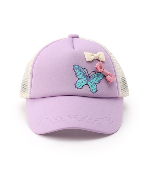 SHOO・LA・RUE(シューラルー)の「◆蝶プリントリボンメッシュCAP(キャップ・キッズ・ピンク系/ライトパープル・99)」の4枚目の写真