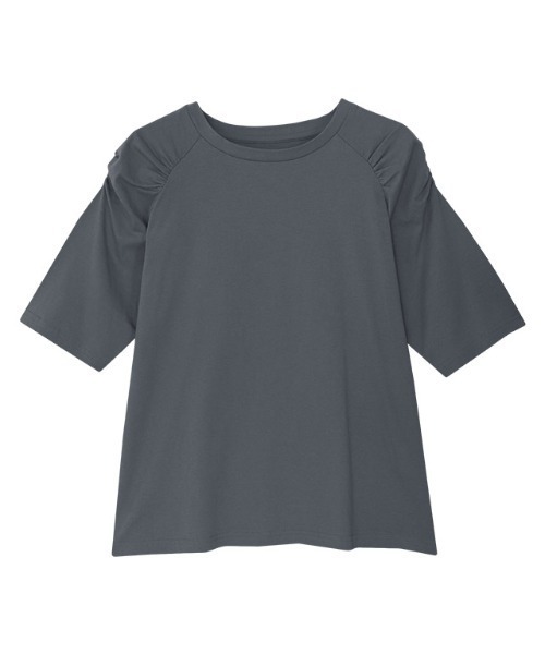 Pierrot(ピエロ)の「Steady 8月号掲載アイテム 汗ジミ防止シャーリングデザインTシャツ(Tシャツ/カットソー・レディース・オレンジ/チャコール/モカ/グレイッシュベージュ/グリーン系その他・L/M)」の2枚目の写真
