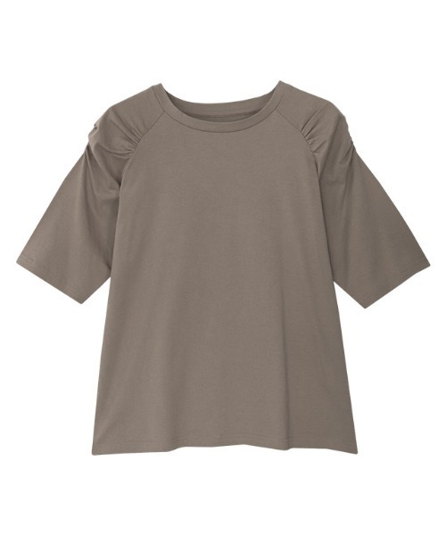 Pierrot(ピエロ)の「Steady 8月号掲載アイテム 汗ジミ防止シャーリングデザインTシャツ(Tシャツ/カットソー・レディース・オレンジ/チャコール/モカ/グレイッシュベージュ/グリーン系その他・L/M)」の3枚目の写真