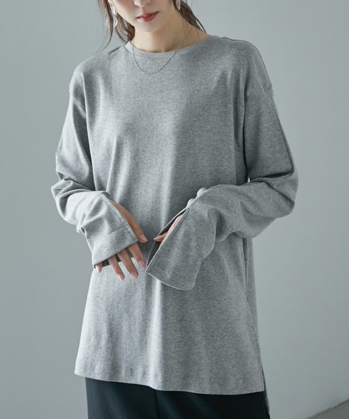 Fashion Letter（ファッションレター）の「[M-5L]スリットロングスリーブTEE（Tシャツ/カットソー・レディース・オフホワイト/ブラック/ベージュ系その他/杢グレー・M～Ｌ/LL～3L/4L～5L）」の3枚目の写真