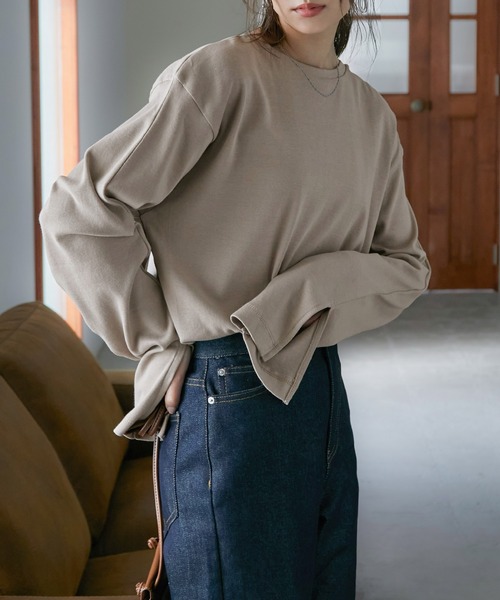 Fashion Letter（ファッションレター）の「[M-5L]スリットロングスリーブTEE（Tシャツ/カットソー・レディース・オフホワイト/ブラック/ベージュ系その他/杢グレー・M～Ｌ/LL～3L/4L～5L）」の4枚目の写真