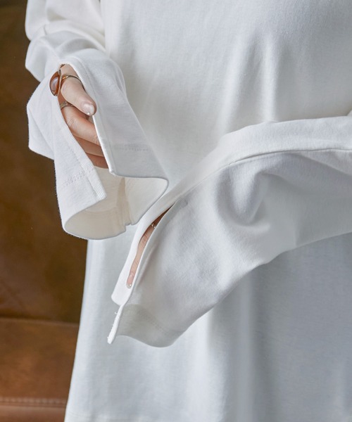 Fashion Letter（ファッションレター）の「[M-5L]スリットロングスリーブTEE（Tシャツ/カットソー・レディース・オフホワイト/ブラック/ベージュ系その他/杢グレー・M～Ｌ/LL～3L/4L～5L）」の5枚目の写真