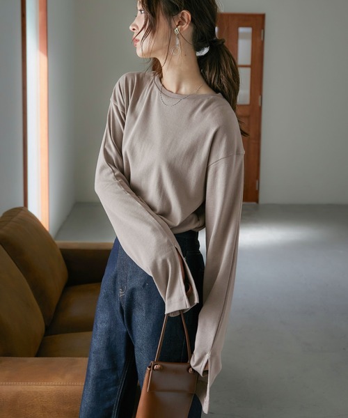 Fashion Letter（ファッションレター）の「[M-5L]スリットロングスリーブTEE（Tシャツ/カットソー・レディース・オフホワイト/ブラック/ベージュ系その他/杢グレー・M～Ｌ/LL～3L/4L～5L）」の6枚目の写真