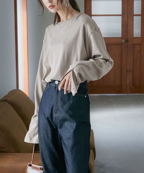 Fashion Letter（ファッションレター）の「[M-5L]スリットロングスリーブTEE（Tシャツ/カットソー・レディース・オフホワイト/ブラック/ベージュ系その他/杢グレー・M～Ｌ/LL～3L/4L～5L）」の19枚目の写真