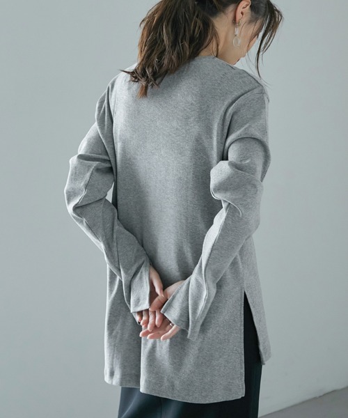 Fashion Letter（ファッションレター）の「[M-5L]スリットロングスリーブTEE（Tシャツ/カットソー・レディース・オフホワイト/ブラック/ベージュ系その他/杢グレー・M～Ｌ/LL～3L/4L～5L）」の20枚目の写真