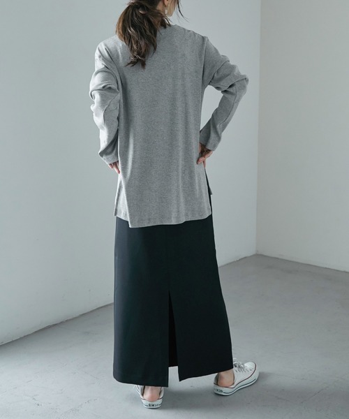 Fashion Letter（ファッションレター）の「[M-5L]スリットロングスリーブTEE（Tシャツ/カットソー・レディース・オフホワイト/ブラック/ベージュ系その他/杢グレー・M～Ｌ/LL～3L/4L～5L）」の8枚目の写真