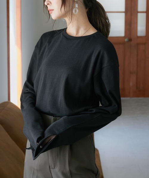 Fashion Letter（ファッションレター）の「[M-5L]スリットロングスリーブTEE（Tシャツ/カットソー・レディース・オフホワイト/ブラック/ベージュ系その他/杢グレー・M～Ｌ/LL～3L/4L～5L）」の9枚目の写真