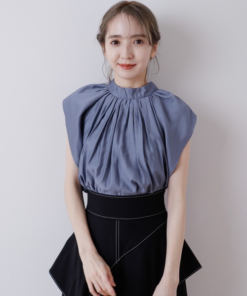 LADYMADE（レディメイド）の「2WAYギャザーボウタイブラウス（シャツ/ブラウス・レディース・オフホワイト/ブルー/モカ/ブラック・FREE）」の4枚目の写真