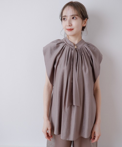 LADYMADE（レディメイド）の「2WAYギャザーボウタイブラウス（シャツ/ブラウス・レディース・オフホワイト/ブルー/モカ/ブラック・FREE）」の3枚目の写真