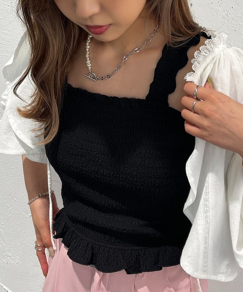 apres jour mignon(アプレジュールミニョン)の「シャーリングキャミ【ZOZOTOWN限定アイテム】(キャミソール・レディース・ピンク/ブラック/オフホワイト・フリー/X-LARGE)」の8枚目の写真