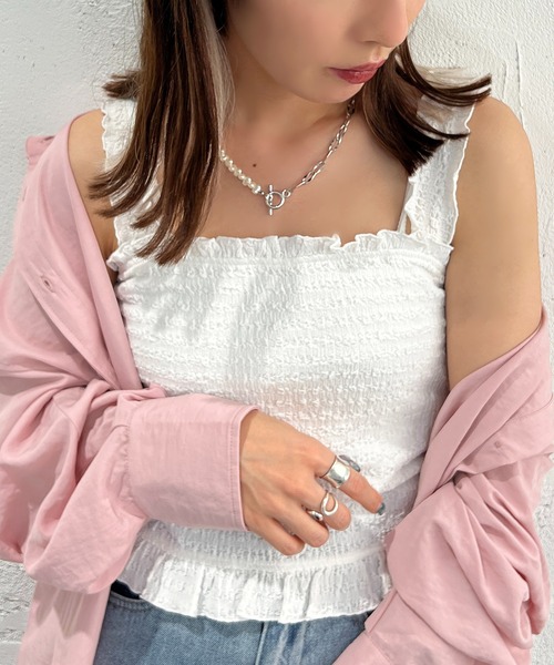 apres jour mignon(アプレジュールミニョン)の「シャーリングキャミ【ZOZOTOWN限定アイテム】(キャミソール・レディース・ピンク/ブラック/オフホワイト・フリー/X-LARGE)」の13枚目の写真