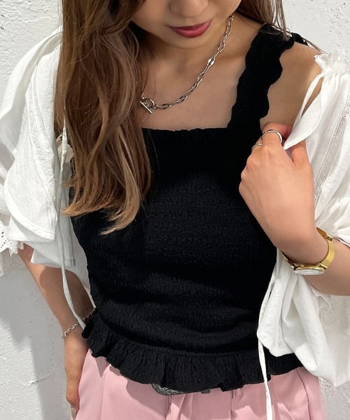 apres jour mignon(アプレジュールミニョン)の「シャーリングキャミ【ZOZOTOWN限定アイテム】(キャミソール・レディース・ピンク/ブラック/オフホワイト・フリー/X-LARGE)」の10枚目の写真