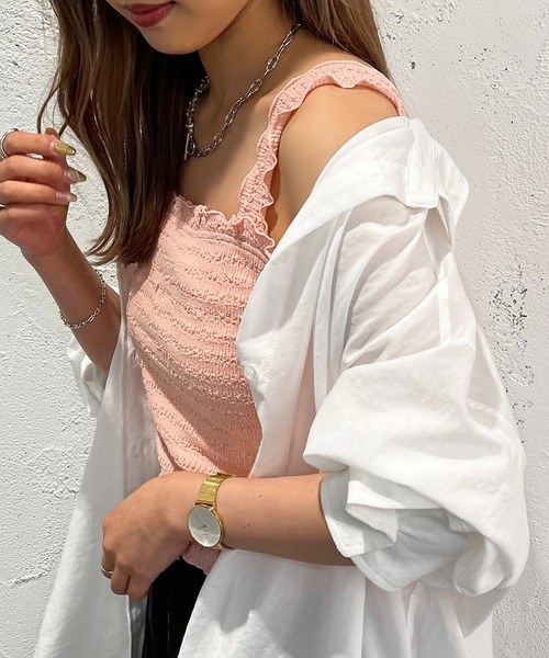 apres jour mignon(アプレジュールミニョン)の「シャーリングキャミ【ZOZOTOWN限定アイテム】(キャミソール・レディース・ピンク/ブラック/オフホワイト・フリー/X-LARGE)」の7枚目の写真