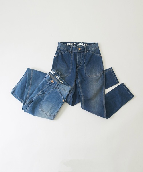 CUBE SUGAR（キューブシュガー）の「10ozデニムストレッチローライズスリムパンツ（デニムパンツ・レディース・ライトブルー/インディゴブルー・S/M）」の12枚目の写真