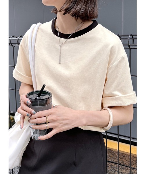 reca（レカ）の「リンガーTシャツ（Tシャツ/カットソー・レディース・ブラック/ベージュ/パープル/チャコールグレー/オートミール/ブラック系その他/グレー系その他・FREE）」の5枚目の写真