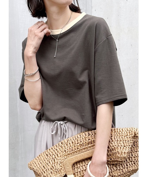 reca（レカ）の「リンガーTシャツ（Tシャツ/カットソー・レディース・ブラック/ベージュ/パープル/チャコールグレー/オートミール/ブラック系その他/グレー系その他・FREE）」の4枚目の写真